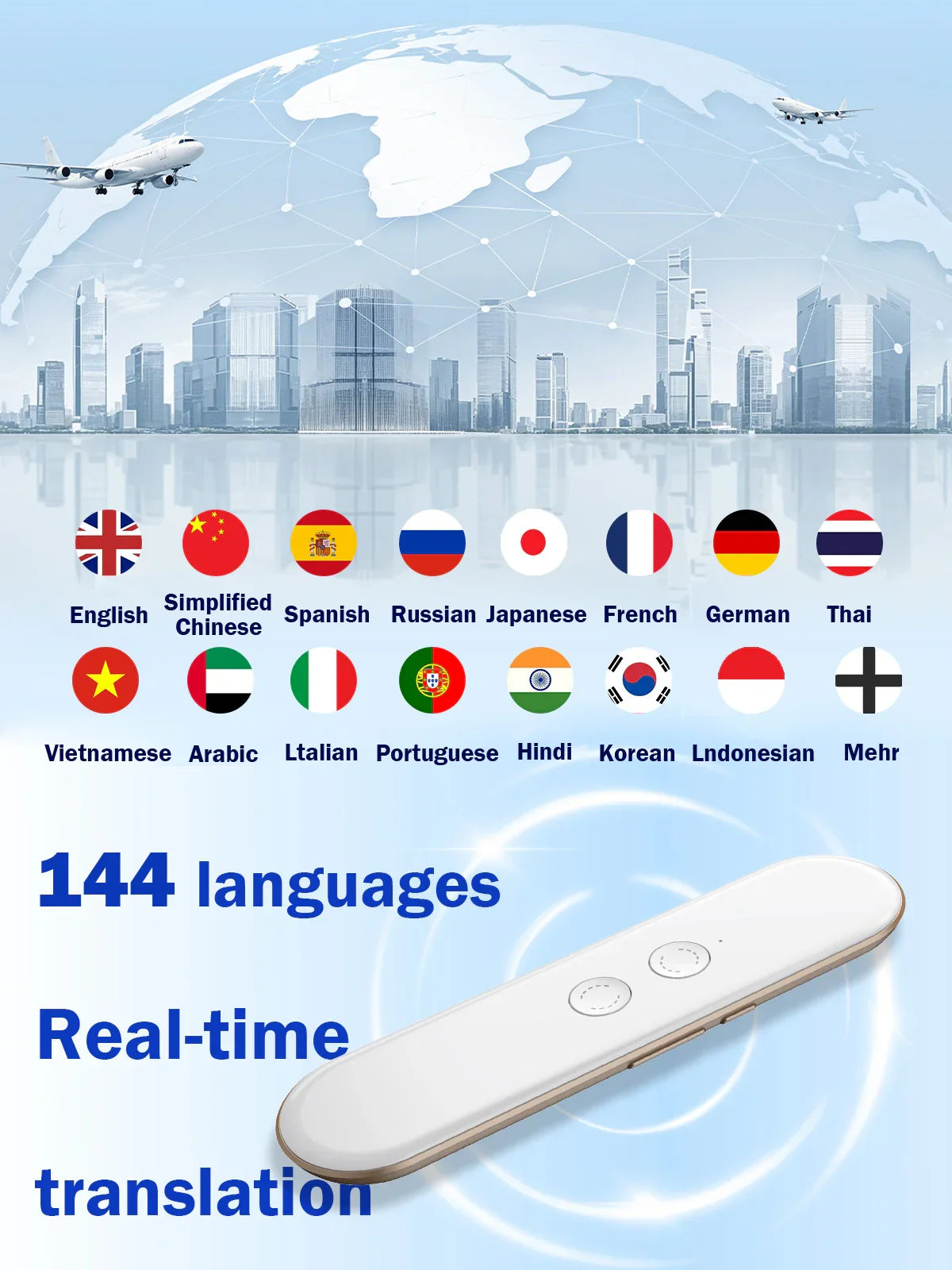 Polyverus® G9 Smart Translator Pen – 144-Language AI Voice & Text Translator
