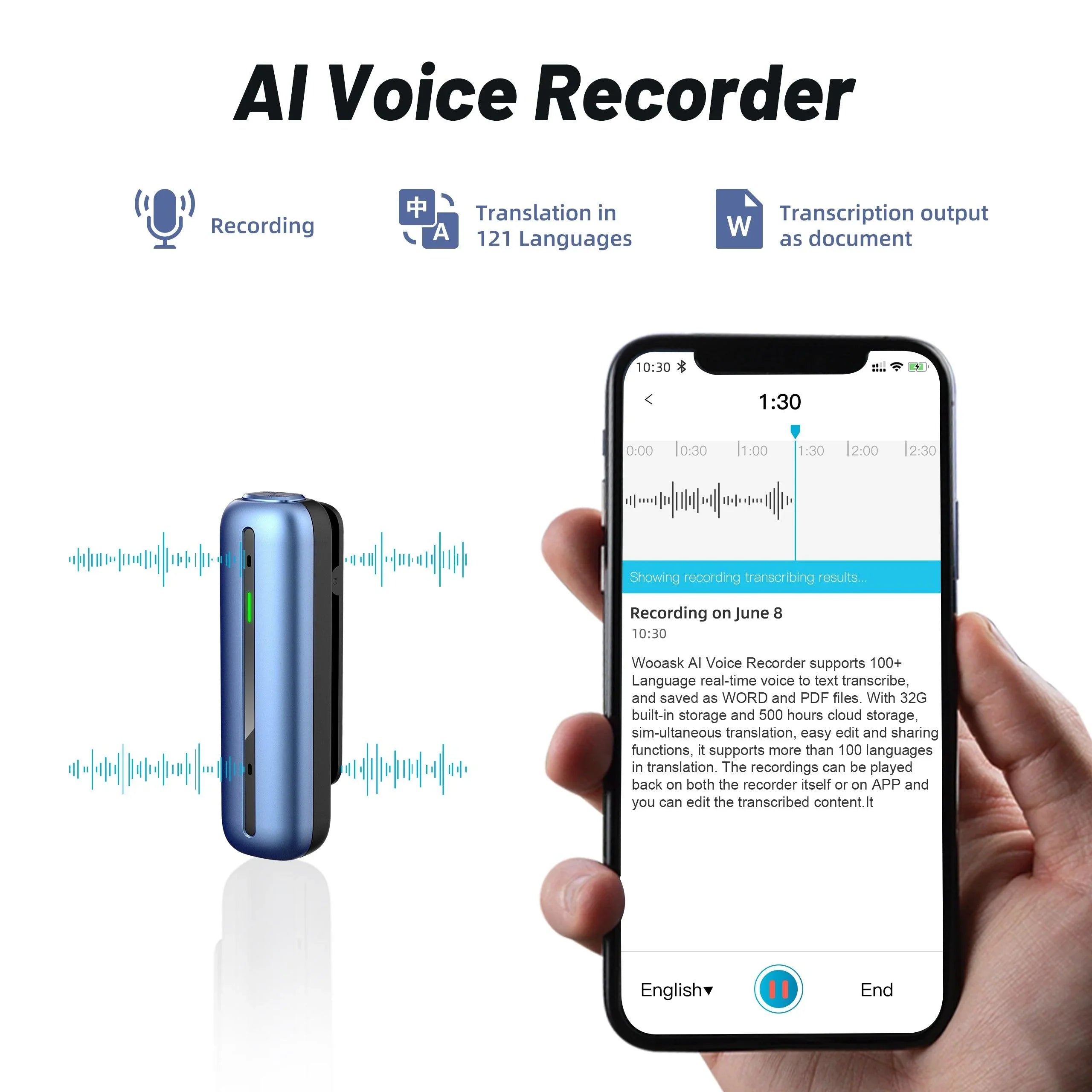 Polyverus® S01 AI Voice Recorder – Smart Offline Translator & Audio Device